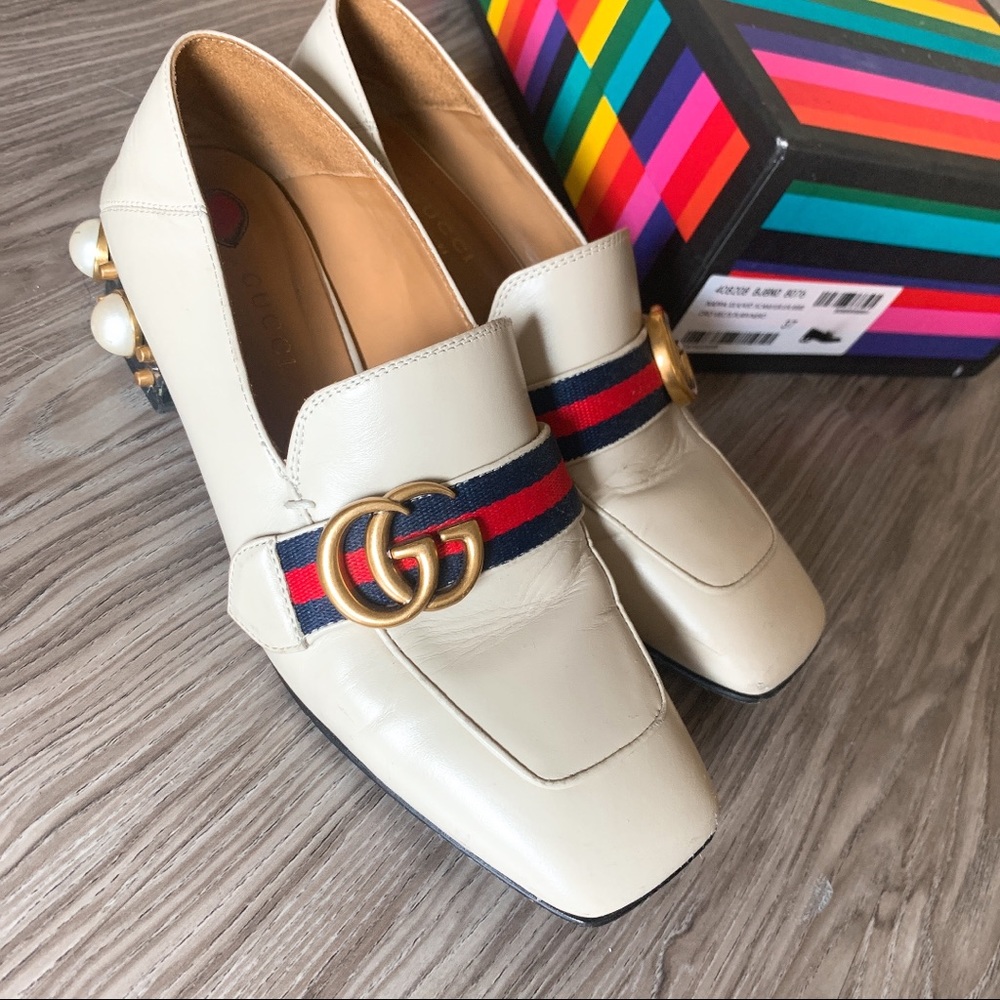 Gucci pearl mid heel loafer